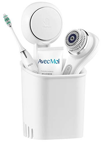 Luxear Toothbrush Holder With Suction Cup Drill-Free Removable Wall Mounted Toothpaste Razor Suction Holder Bathroom Waterproof- Multifunction Shower Storage Organizer for Small Toiletry Items, White