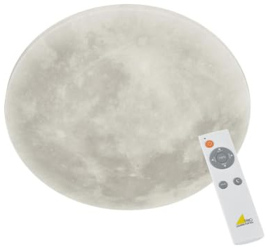 Trio Leuchten LED Deckenleuchte Lunar 627514000, Acryl mit Mondmotiv, Mondphase wechselbar, 1 x 22 Watt LED, Helligkeit einstellbar, Nachtlich Funktion, inkl. Fernbedienung, Weiß