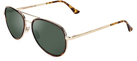 CLANDESTINE - Gafas de Sol Unisex - Colección Pilot - Modelo A15 - Montura de Acero Inoxidable Color Oro Rosa y Carey - Lentes Polarizado Antirreflejante de Color Azul - Protección UV 400-139x48mm