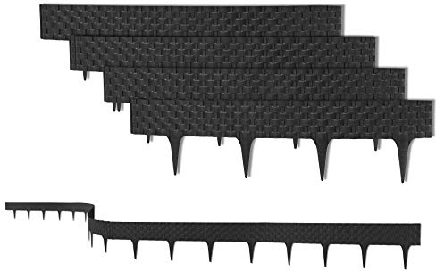 BigDean Rasenkante 3,2m Beeteinfassung mit 4 Elemente a 80 x 9,5cm | Biegbarer Kunststoff in Rattan-Design, Beetumrandung, Palisaden