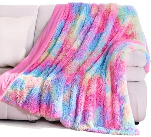 KANKAEU Flauschige Kuscheldecke, Ultraweiche & Wendbare Regenbogendecke 130x160 cm, Für Sofa, Bett und als Dekodecke, Maschinenwaschbar, Perfekte Geschenkidee für Winter & Weihnachten