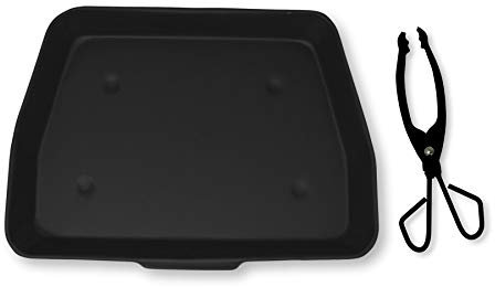 Black Metal Ash Pan - 33cm Wide (13) with Lightweight Coal and Log Tongs