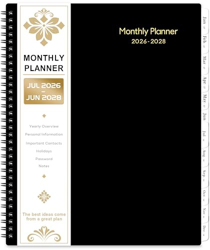 2026-2028 Monthly Planner - 2 Year Monthly Planner 2026-2028 With Tabs, JUL 2026 - JUN 2028, 9 x 11, 24-Month Calendar with Pocket, Label, Contacts - Black