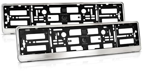 Chrome Number Plate Holders Set of 2 - Universal Fit Frames for UK 520 x 110 mm Front and Rear Registration Plate - Screw-Fit Replacement Surrounds for Car, Van, SUV, Trailer - Durable ABS Backing
