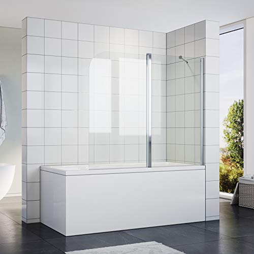 SONNI Parete Vasca da Bagno Doccia 120x140cm, Parete Sopravasca, con Barra Stabilizzatrice, Vetro Trasparente 5mm per Vasca da Bagno, Attacco Vasca, Schermo Doccia per Vasca