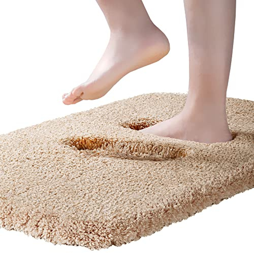 ROLIZOE Extrem Dicker Badematte rutschfest Badteppich Hochsaugfähige Badezimmerteppich Superweicher Badeteppich Mikrofaser Badvorleger Maschinenwaschbar 40 x 60cm,Beige