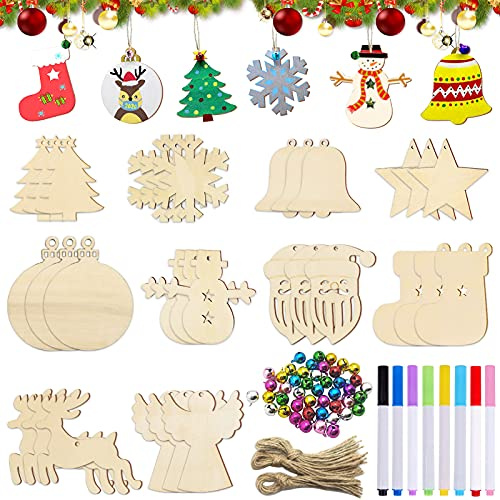 98 Stück Holzanhänger Weihnachten zum bemalen,Kleine Anhänger | Holz Weihnachten,Holz Weihnachtsdeko Anhänger,Ornamenten für Weihnachtsbaum,Christbaumschmuck ausHolz,DIY Basteln zum Bemalen