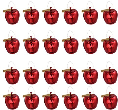 ULTNICE Red Apple Ornaments for Christmas Tree 24pcs Mini Shatterproof Hanging Decorations with Sling, 1.57 Inch Electroplated Surface for Seasonal Decor, Weddings, Parties and Home Office