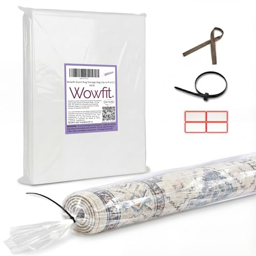 Wowfit Giant Plastic Rug Storage Bag with Zip Tie, 4.5 Mil Heavy Duty Fits Rug up to 9'x12', Perfect for Moving, Packing and Shipping