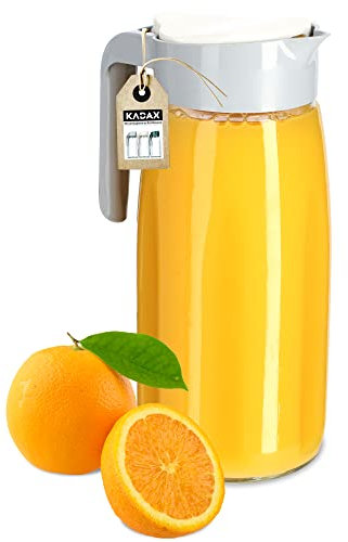 KADAX Jarra universal de 11,2 x 14 x 24 cm, jarra de cristal resistente con tapa, jarra de agua con mango cómodo, jarra de cristal para bebidas frías (1,45 L), color gris