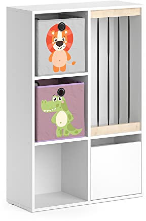 Vicco Kinderregal Weiß Luigi mit 2 Faltboxen Opt.3-29x108x72 cm hergestellt aus Spanplatte - Bücherregal perfekt fürs Kinderzimmer, praktische Organisation mit minimalem Platzbedarf