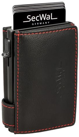 SecWal Kartenetui mit XXL Münzfach Druckknopf inkl. Geschenkbox - Made in Germany - Geldbörse inkl. Ebook für Damen und Herren - RFID Schutz Geldbeutel mit Wiener Schachtel (Schwarz-Rot)