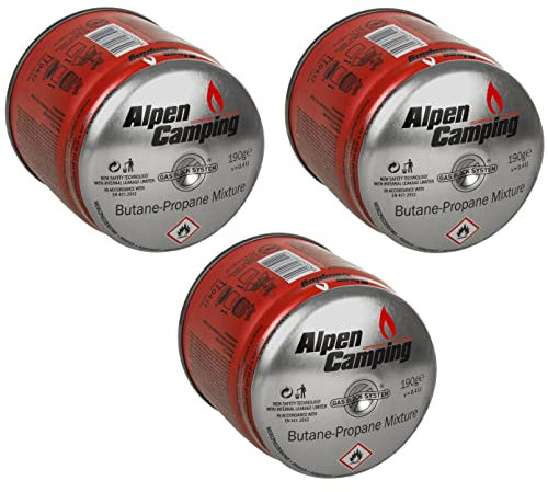 Alpen Camping IK006 3x 400 ml / 190g Gaskartuschen Propan-Butan Stechkartusche für Gaskocher Campingkocher Bunsenbrenner Lötbrenner EN417 Gas Block System (3 Stück)