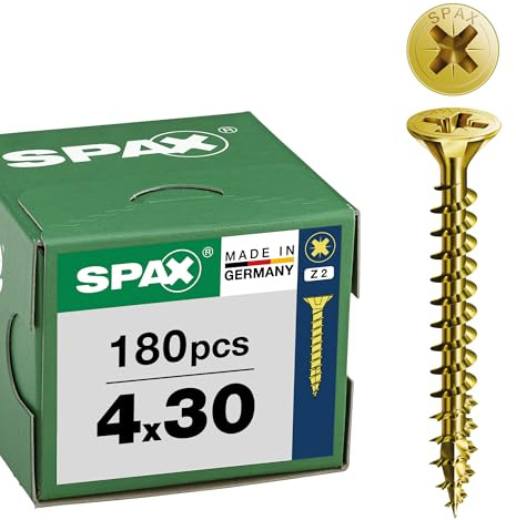 SPAX Universalschraube 4 x 30 mm, 180 St., Senkkopf Z2, Vollgewinde, YELLOX | Spanplattenschraube mit 4CUT Spitze gegen Spleißen, Kreuzschlitz Z2 - Holzbauschraube für Projekte im Innenbereich