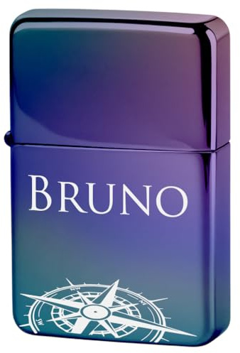 KDO MAGIC - Feuerzeug personalisiert - Eingravierter Vorname - Farbe ICY - Geschenkidee für Herren, Geburtstag, Vatertag (Motiv: Kompass)