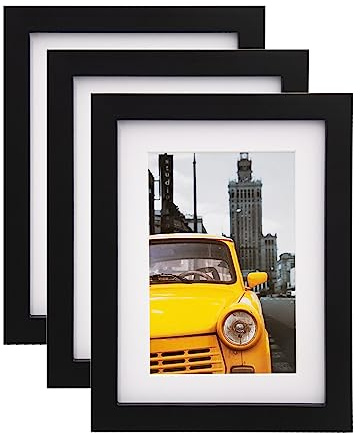 EGOFINE 8x6 Photo Frame Black Set of 3 - Solid Wood Frame 8x6 for Table Top and Wall Mounting with 4x6 Mat