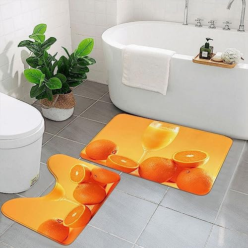 Badezimmer-Teppich-Set, 2-teilig, rutschfest, U-Konturen-WC-Vorleger, für Dusche, Bad, Bad, Teppich, Orange