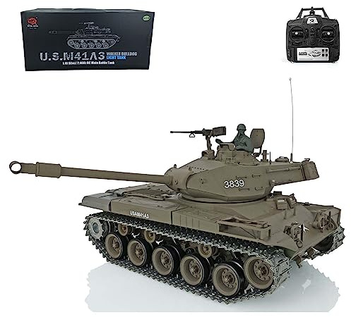 wheelfun Heng Long Walker Bulldog 1/16 7.0 Upgraded RTR RC Tank mit 3839 Rauchgenerator, Metallschienen, 340 drehbarer Turm und Infrarotkampf BB Shooting Airsoft Funktion