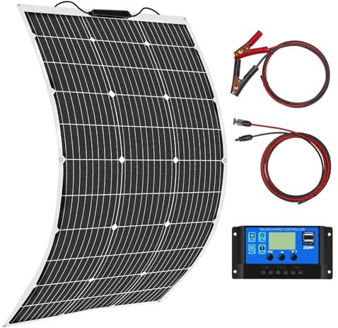 Aysolar 100W 12V Pannello Solare flessibile kit Monocristallino Pannello Fotovoltaico con 10A Regolatore solare per RV, camper,auto, barca, roulotte,famiglia, batteria 12V