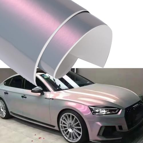 Blueshyhall Autofolie Chamäleon Effekt, Autofolie Glänzend Rosa und Grau, Car Wrapping Folie Metallic Verlauf mit Selbstklebend und Luftkanälen, Car Vinyl Wrap Aussen Wasserfest (75 x 152 cm)