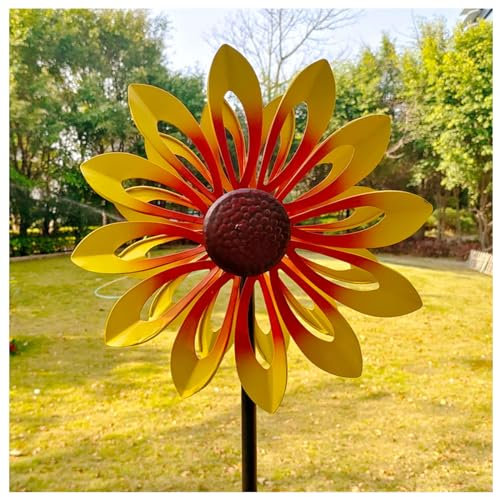 Garten Windrad, Doppelwindrad mit gegenläufigen Rotoren,174CM Windrad Metall Familie, Freunde Und Bekannte,Yellow