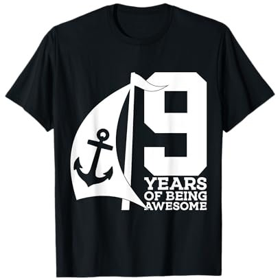 SEGLER 9 YEARS OF BEING AWESOME SEGELN 9. GEBURTSTAG BOOT T-Shirt