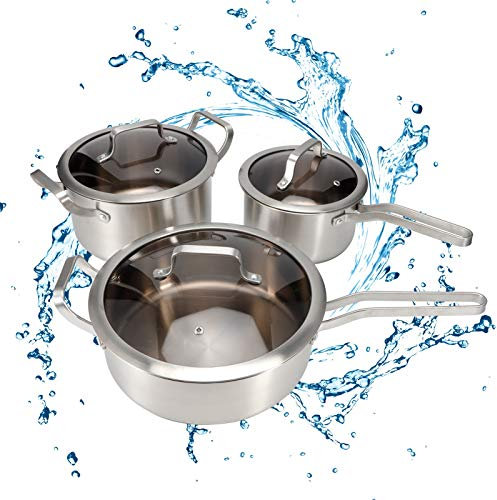 Gavigain Juego de utensilios de cocina de 3 piezas, juego de ollas de acero inoxidable, olla para sopa, sartén para leche con fondo compuesto para cocina