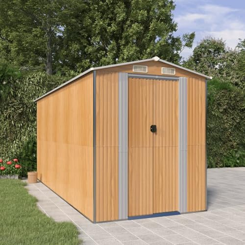 Rantry Mobile Capanno Giardino Capanno Attrezzi da Giardino Casetta Attrezzi Giardino Casetta da Giardino in Lamiera Casetta da Giardino Marrone Chiaro 192x440x223 cm Acciaio Zincato