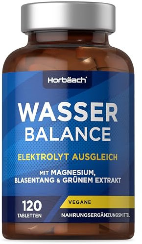 Ritenzione Idrica Integratori | Water Balance | 120 Compresse Vegane per Equilibrio Idrico | Integratore di Elettroliti con Potassio Calcio Magnesio Tè Verde Vitamina C e Altro | di Horbaach