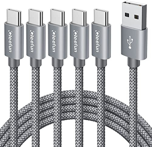 USB Type C Cable [5-Pack, 1m/3ft], USB-A to USB-C Lead 3A Fast Charging | Nylon Bradied USBC Charger Cord for iPhone Air 17 16 15 Plus Pro max, ipad, Samsung, Redmi, USB C Camera/Earphone