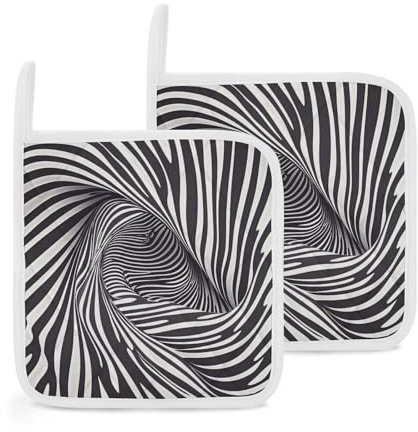 2 Pack Pot Holders with Pocket for Kitchen Heat Resistant Hot Pads for Countertops Zebra Print Oven Potholders for Cooking Baking Oven Hot Holders 8 Inch Trivet