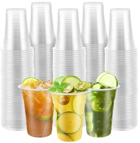 Oungy Lot de 200 gobelets en plastique transparent réutilisables de 0,4 l - Solides - En plastique incassable - Réutilisables - Pour anniversaires, baptêmes, mariages, Noël