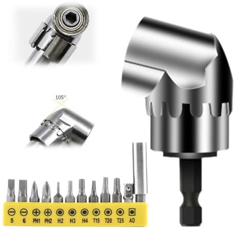 Winkelschrauber Aufsatz, 2025 Neu 105° Winkelbohraufsatz Vorsatz Adapter mit 1/4-Zoll Schnellwechsel und Magnetischen Bithalter Multifunktions Winkel Bithalter für Garage Bauarbeiter (Kurz)