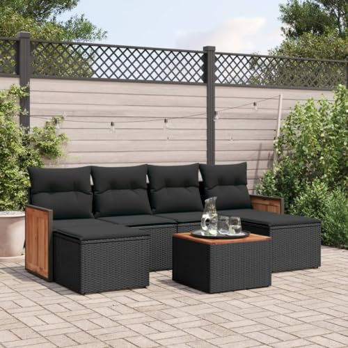 Homgoday Set da pranzo da giardino 7 pezzi e cuscini in rattan sintetico nero, sedia tavolo cucina esterno terrazza patio balcone mobili tipo 4