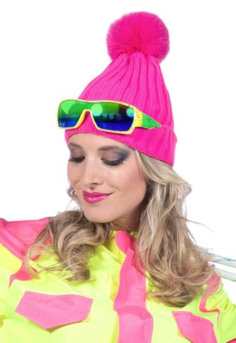 WILBERS & WILBERS - Gestrickte Mütze mit Bommel | neon, für Karneval, Mottopartys, Apres Ski, Alltag