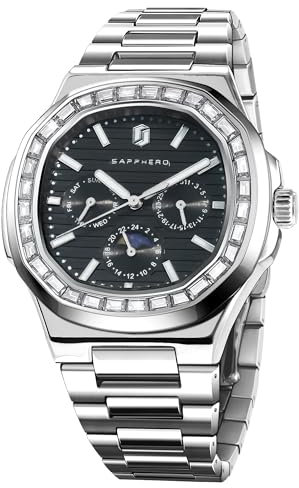 SAPPHERO Uhren Herren Quadratische Analog Armbanduhr 30M Wasserdicht Leuchtende Herren Quarz Chronograph Edelstahl Klassische Elegantes Geschenk Designer