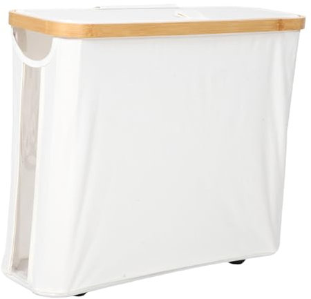 TINEASUR Toilet Paper Holder Basket Lid Beige Waterproof Fabric Storage Bin Freestanding Bathroom Accessories Holder Dustproof Toilet Tissue Storage Box for Rv and Closet