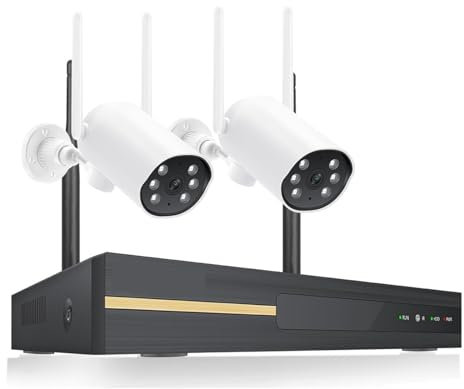 Ruiseawing DVR Surveillance kits, 3MP HD Wireless CCTV Camera System Two-way Outdoor Video Surveillance Kit 8CH NVR P2P IP Security Camera Set(None,8CH NVR 2 Cameras)