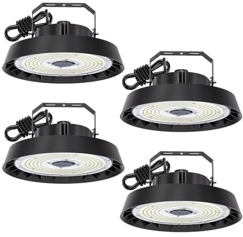 Modlicht 4 Focos LED para recibidor 300W blanco frío 5000K | Lámpara industrial UFO Highbay con ángulo de haz de 90°, 51000lm, iluminación de pasillo IP65 para almacén/taller/luz de garaje comercial