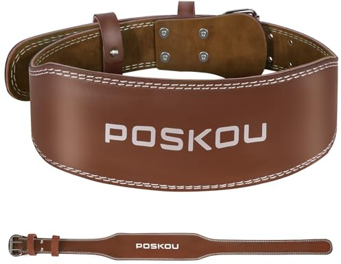 POSKOU Gewichthebergürtel Herren Damen Leder 4, 10 Verstellbar Löcher Trainingsgürtel Schnalle Fitness Krafttraining Gewicht Gürtel (Braun, Größe L: 80-90 cm Taillenumfang (31-36))
