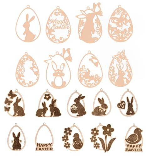18 Stück Ostereier zum Bemalen aus Holz - Osterdeko & Ostern Basteln Set mit Hanfseil - DIY Basteln Ostern Anhänger & Ostergeschenke