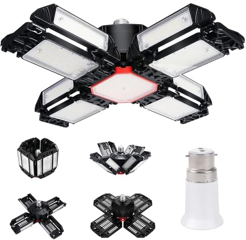 SAUGLAE 200W LED Garage Light Bulb - 22,000LM Super Bright E27/B22 Bulb with 12 Adjustable Panels, 6500K Daylight White for Garage, Shop, Warehouse, Basement and Workshop (1-Pack)