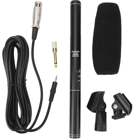 HWGING Micrófono condensador XLR para escopeta profesional, cardioide, mini fusil condensador, micrófono, televisión, noticias, reportero, entrevista, micrófono para cámara réflex digital