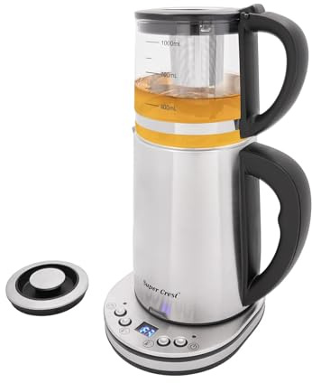 RjcdOPL Bouilloire Électrique Double 2,5 L + Théière en Verre 1 L, Machine à Thé 1500 W, Écran LCD, Protection Surchauffe, Infuseur Amovible, Base Séparable, Idéale Maison, Bureau, Hôtel