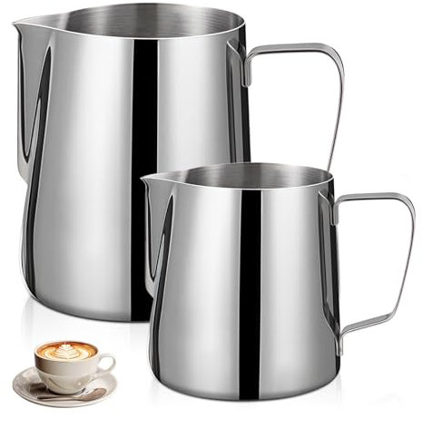 Sporgo 2 bricco per il latte: caraffa per latte in acciaio inox da 5 oz/12 oz Handheld Brocca per latte e caffè espresso (150 ml, 350 ml)