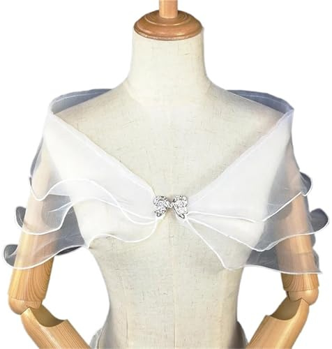 NihaoWXM Stola FüR Abendkleid Damen Abendkleider Schals Hochzeit Schal Spitze Cape Braut Achselzucken Tops for Party Rüschen Chiffon Cover Ups schulterfrei(White2)