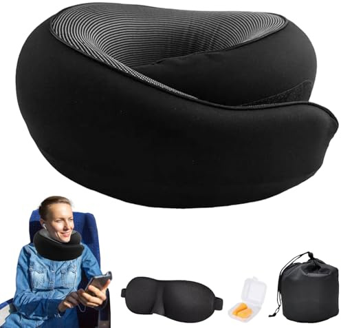 FatrouGirl Nackenkissen Flugzeug, Ergonomisch Gestaltetes Reisekissen, Reisekissen Flugzeug, Nackenhörnchen Erwachsene mit Augenmaske, Nackenhörnchen Memory Foam, Ideal für Reisen mit Flugzeug Auto