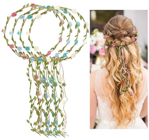 Blumenkranz Haare - 4Er Set Blumenhaarkranz Für Damen & Mädchen,Haarkranz Blumen Für Hochzeiten,Brautjungfern & Festivals,Naturlook & Farbenfrohe Designs - Perfekt Für Braut,Sommerfeste & Boho Partys