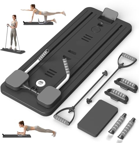 Pilates Board,Fitnessgeräte für zuhause,Faltbares Multifunktionales Reformer Board,Ganzkörpertraining,Automatisches Rebound Bauchmuskeltrainer Mit Widerstandsband,Schwarz