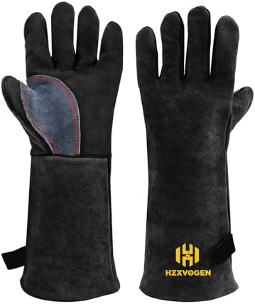 H HZXVOGEN 14 inch Welding Gloves, 932℉ Heat Fire Resistant Welding Gloves for Welding, Gardening, BBQ, Grinding, Animal Handling– Free Size for Men Women